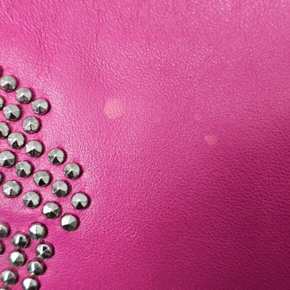 Betsey Johnson Studded Skull Cow Leather Clutch Pink Y2K Satchel Bag - Picture 9 of 10
